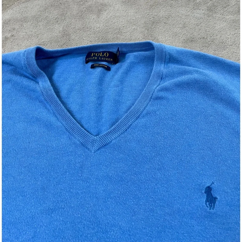 Polo Ralph Lauren Sweater Men's 2XLT Tall Blue Pima Cotton V-Neck Pony Logo